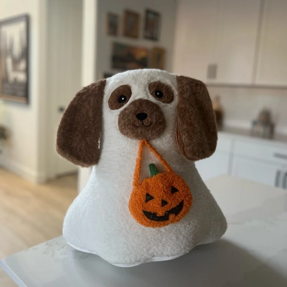 Ghost Dog Plush Pillow NWT Halloween Decor